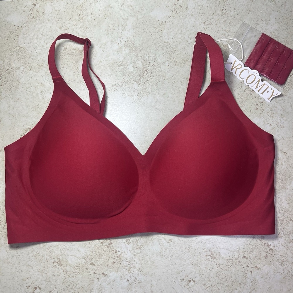 VRCOMFY Seamless Wireless Bra Red Sz L Comfort Everyday Bralette NWT + Extender